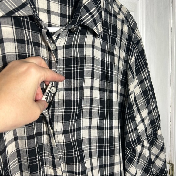 LAUREN RALPH LAUREN LRLPlaid Button Down Shirt Black White Bell Sleeve Large - Picture 2 of 12